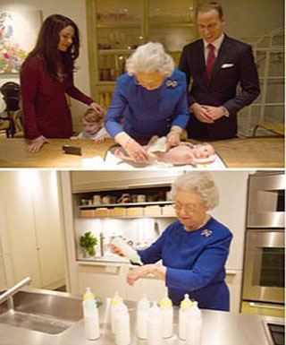 بالصور ملكة بريطانيا تبدل الحفاضات لطفلة حفيدها
