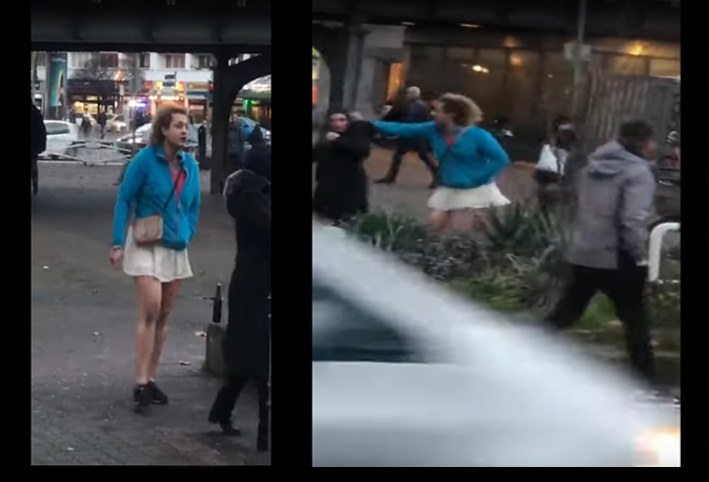 بالفيديو .. علقة ساخنة  لشاب عربي حاول نزع حجاب امرأة فى برلين