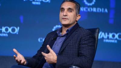 باسم يوسف مع "الحديدى" فى أول ظهور له بعد عودته من أمريكا