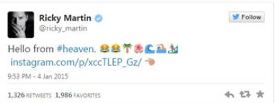 ريكي مارتن ساخرا من شائعة وفاته : أهلا من الجنة