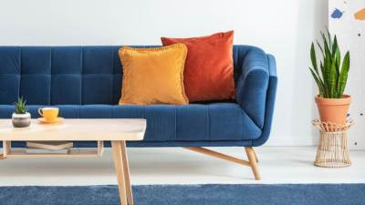  ما هو لون الديكور المناسب مع أريكة زرقاء غامقة "مودرن"؟