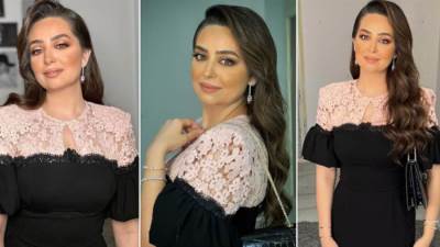 إطلالة رقيقة لهبة مجدي في زفاف ميرنا نور الدين